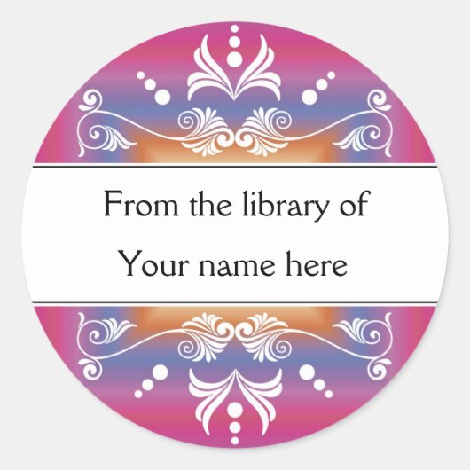 Roze Bibliotheek Boekplaat Ronde Sticker (Voorkant)
