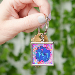  roze bidden inspirerende bloemen sleutelhanger