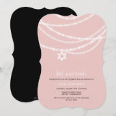 roze biet Mitzvah sparkles ster van David Invite Kaart (Voorkant / Achterkant)