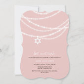 roze biet Mitzvah sparkles ster van David Invite Kaart (Voorkant)