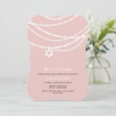 roze biet Mitzvah sparkles ster van David Invite Kaart (Staand voorkant)