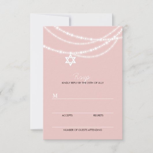 Roze biet Mitzvah sparkles ster van David RSVP-kaa RSVP Kaartje (Voorkant)