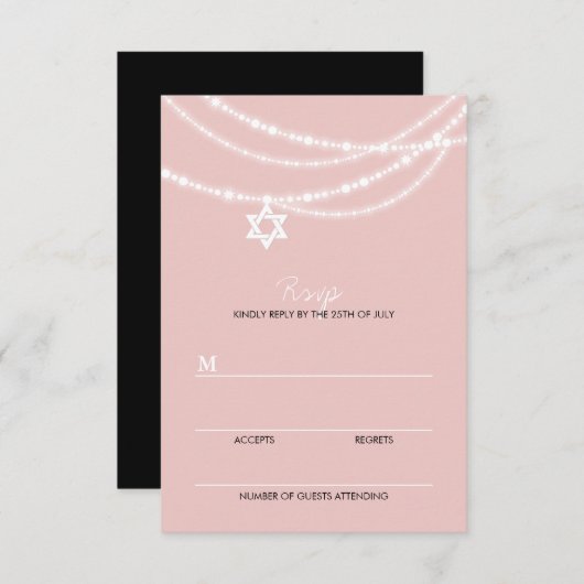 Roze biet Mitzvah sparkles ster van David RSVP-kaa RSVP Kaartje (Voorkant / Achterkant)