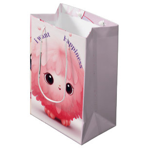 Roze Big-eyed Furball Cartoon Karakter Medium GIF Cadeauzakje