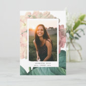 Roze Big Flower Photo University Afstudeerder Aankondiging (Staand voorkant)