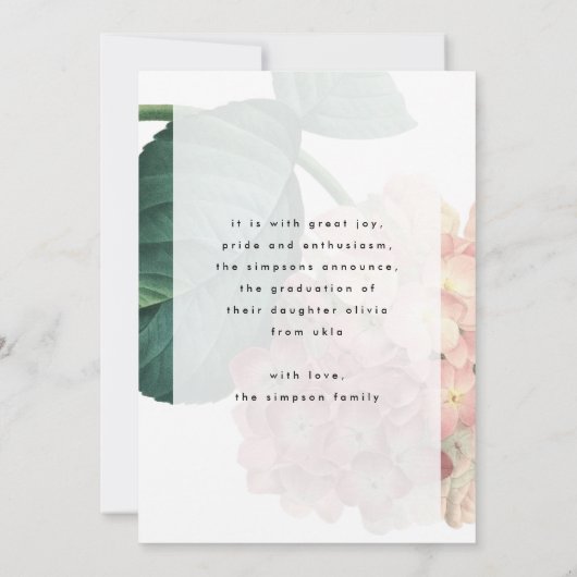 Roze Big Flower Photo University Afstudeerder Aankondiging (Achterkant)