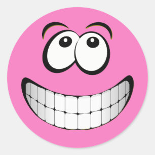 Roze Big Grin Gezicht Ronde Sticker