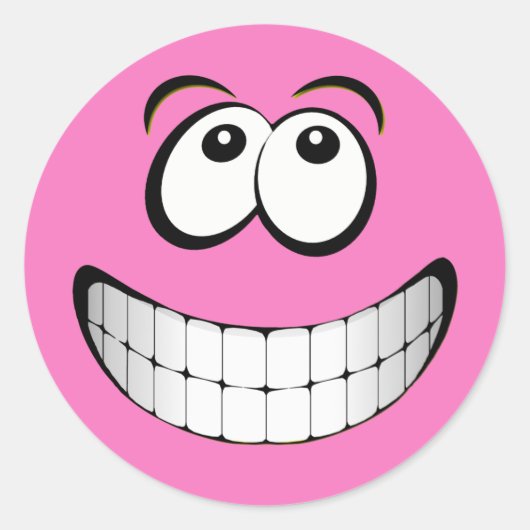 Roze Big Grin Gezicht Ronde Sticker (Voorkant)