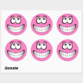 Roze Big Grin Gezicht Ronde Sticker (Vel)