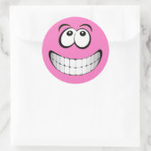 Roze Big Grin Gezicht Ronde Sticker (Tas)