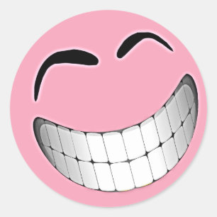 Roze Big Grin Gezicht Ronde Sticker