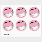 Roze Big Grin Gezicht Ronde Sticker (Vel)