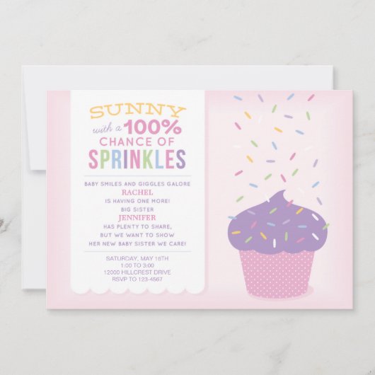 Roze Big Sister Cupcake Baby Sprinkle Uitnodiging (Voorkant)