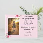 Roze Big Sister Zwangerschap Foto Mededelingen Aankondiging (Staand voorkant)
