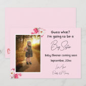 Roze Big Sister Zwangerschap Foto Mededelingen Aankondiging (Voorkant / Achterkant)