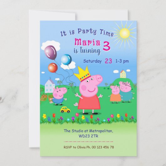 Roze Big Theme uitnodiging. Kinderfeestje. Kaart (Voorkant)
