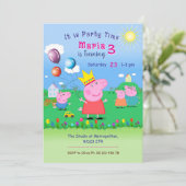 Roze Big Theme uitnodiging. Kinderfeestje. Kaart (Staand voorkant)