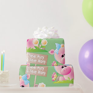 Roze Biggen Kinderkamer Haast Je Nooit, Maak Je No Cadeaupapier