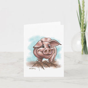 Roze Biggetje in de Stro Cartoon Kaart