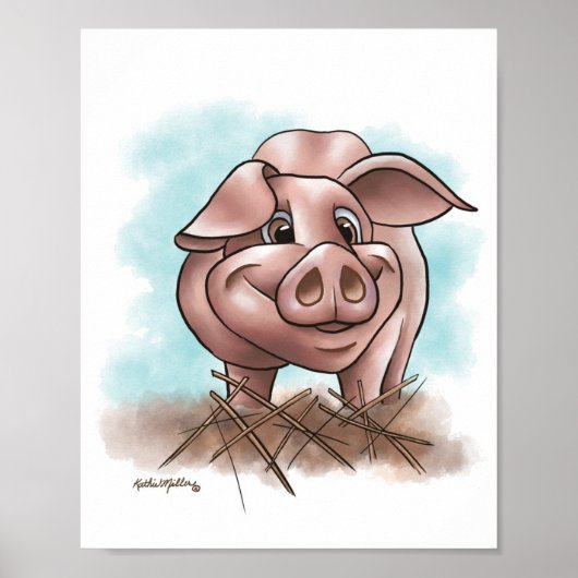 Roze Biggetje in de Stro Cartoon Poster (Voorkant)