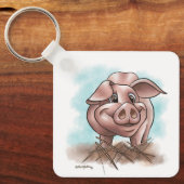 Roze Biggetje in de Stro Cartoon Sleutelhanger (Voorkant)