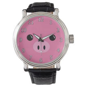Roze biggetje schattig dierengezicht ontwerp horloge