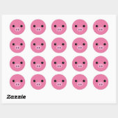 Roze biggetje schattig dierengezicht ontwerp ronde sticker (Vel)