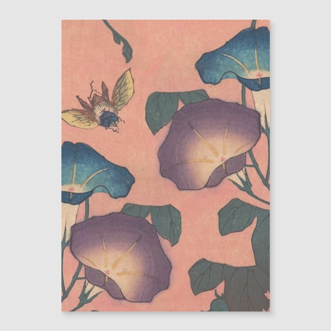 Roze Bij Bloem Klassieke Hokusai Kunst (Voorkant)