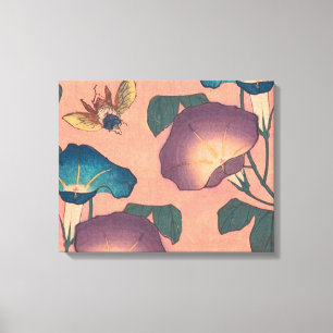 Roze Bij Bloem Klassieke Hokusai Kunst Canvas Afdruk