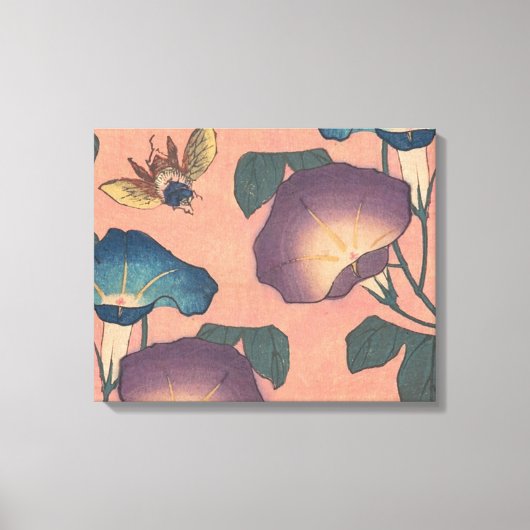 Roze Bij Bloem Klassieke Hokusai Kunst Canvas Afdruk (Voorkant)