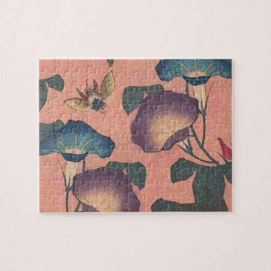 Roze Bij Bloem Klassieke Hokusai Kunst Legpuzzel (Horizontaal)