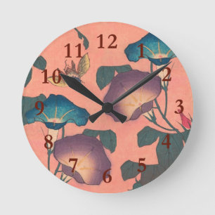 Roze Bij Bloem Klassieke Hokusai Kunst Ronde Klok