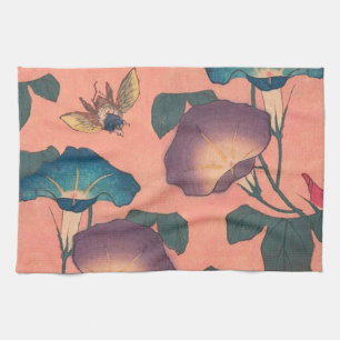 Roze Bij Bloem Klassieke Hokusai Kunst Theedoek