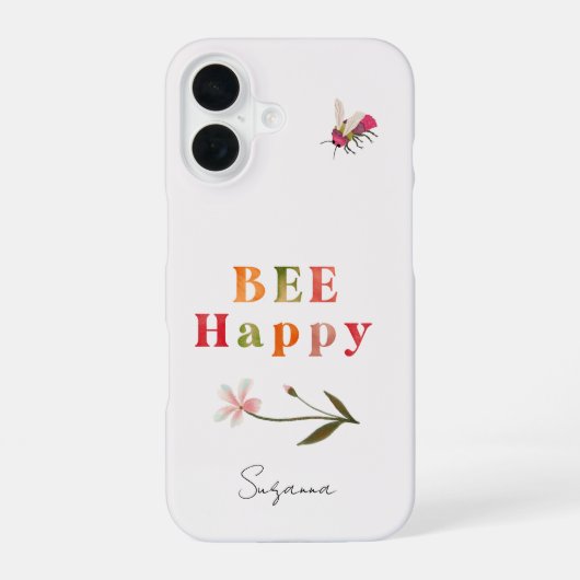 Roze Bij Inspirerende Spreuk Boho Personaliseer Na iPhone 16 Hoesje (Achterkant)