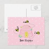 Roze bijenkorf - Bee Happy Briefkaart (Voorkant / Achterkant)
