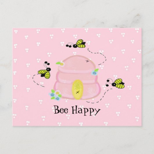 Roze bijenkorf - Bee Happy Briefkaart (Voorkant)