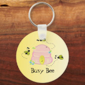 Roze bijenkorf - Beige bijen Sleutelhanger (Voorkant)
