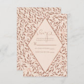 Roze bijtende bladeren botanische glazen buitenaar RSVP kaartje (Voorkant / Achterkant)