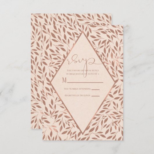 Roze bijtende bladeren botanische glazen buitenaar RSVP kaartje (Voorkant / Achterkant)