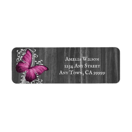 Roze, bijtende Butterfly Return Address Label (Voorkant)