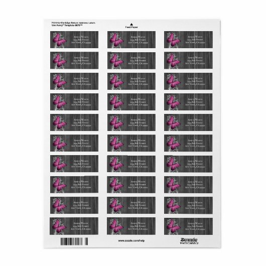 Roze, bijtende Butterfly Return Address Label (Full Sheet)