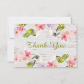 Roze bijtende Florals op wit hout Bedankkaart (Voorkant)