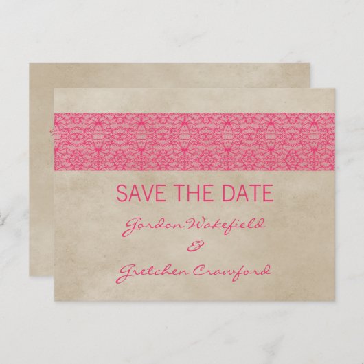 Roze bijtende kant Opslaan Briefkaart Datum (Voorkant / Achterkant)