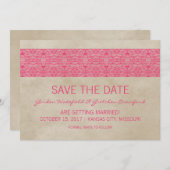 Roze bijtende kant opslaan Datum uitnodigen Kaart (Voorkant / Achterkant)