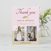 Roze bijtende Ornament 2 Foto Afstuderen Bedankkaart (Staand voorkant)