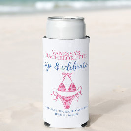 Roze Bikini Bachelorette / Op maat drinken en vier Seltzer Blikjeskoeler