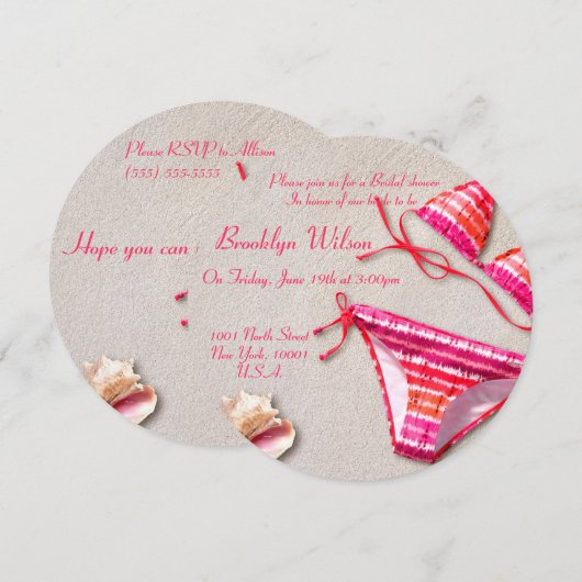Roze Bikini Beach Bruids Douche Uitnodigingen (Voorkant / Achterkant)