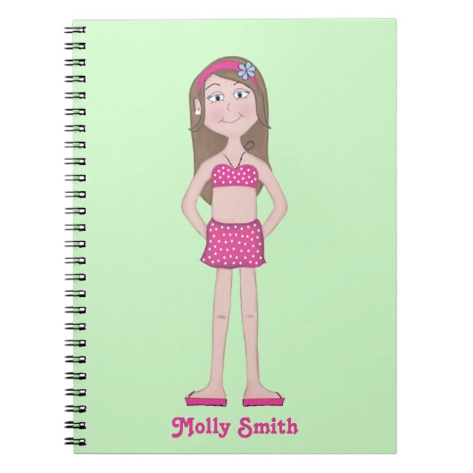 Roze Bikini, eerlijke huid met bruine ogen en blau Notitieboek (Voorkant)