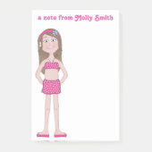 Roze Bikini, eerlijke huid met bruine ogen en blau Post-it® Notes (Voorkant)