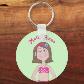 Roze bikini, lichte huid, brunette, blauwe ogen, B Sleutelhanger (Voorkant)